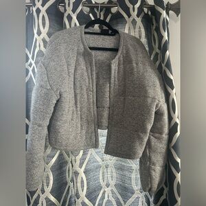 Urban Outfitters Gray Cropped Quilted Sweatshirt Jacket